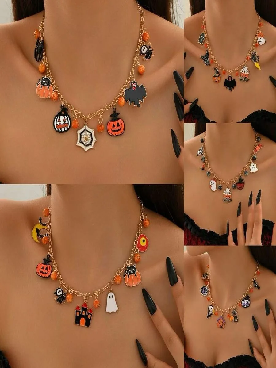 Collier Chat Rue Toutes Les Saisons Chaîne Fête Métal Toussaint Chaîne Colliers pour Femmes