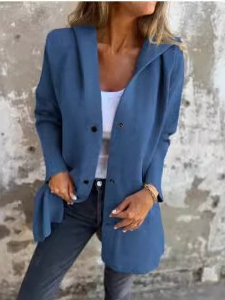 Micro-élasticité Col Montant Manches Longues Régulier Plain Sweat à capuche zippé Blouson Joint Fendu pour Femmes