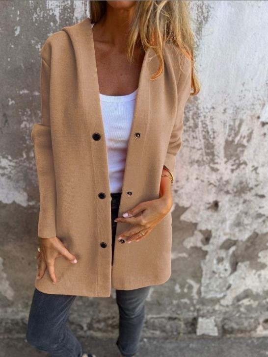 Micro-élasticité Col Montant Manches Longues Régulier Plain Sweat à capuche zippé Blouson Joint Fendu pour Femmes