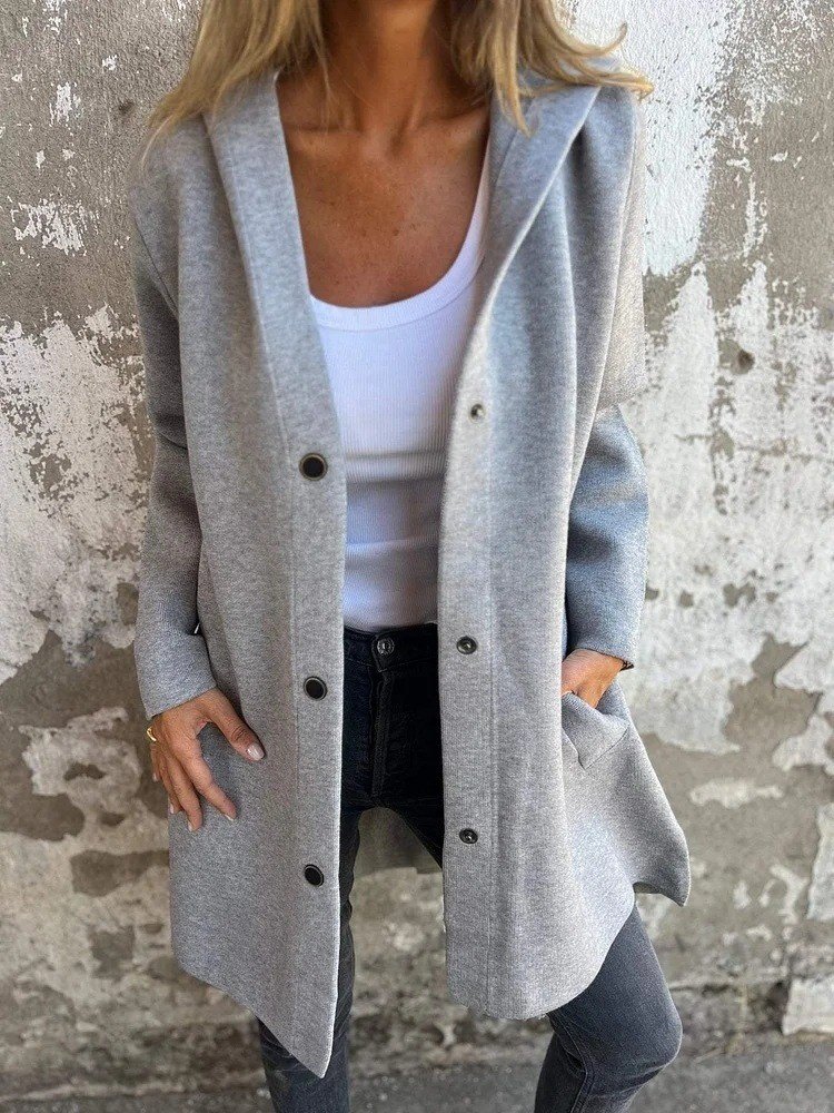 Micro-élasticité Col Montant Manches Longues Régulier Plain Sweat à capuche zippé Blouson Joint Fendu pour Femmes