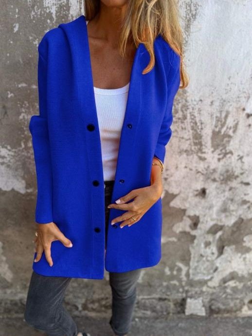 Micro-élasticité Col Montant Manches Longues Régulier Plain Sweat à capuche zippé Blouson Joint Fendu pour Femmes