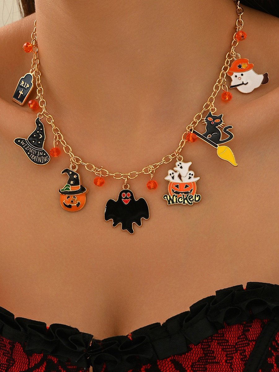 Collier Chat Rue Toutes Les Saisons Chaîne Fête Métal Toussaint Chaîne Colliers pour Femmes