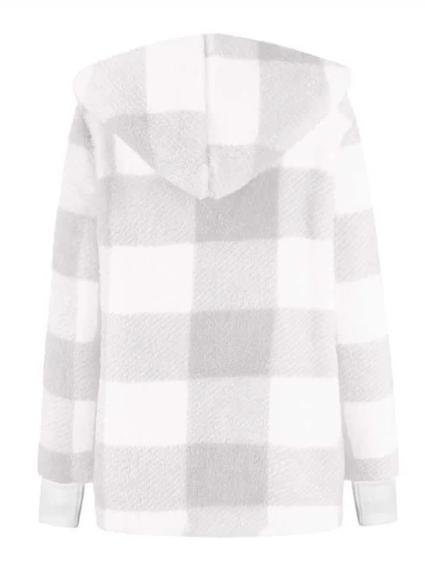 Micro-élasticité Encapuchonné Manches Longues Régulier Plaid Sweat à capuche zippé Blouson Joint Fendu pour Femmes