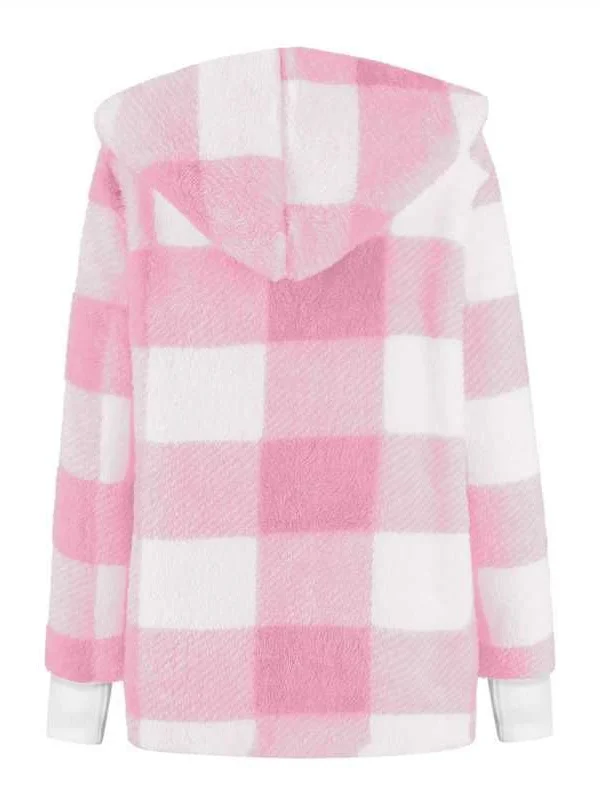 Micro-élasticité Encapuchonné Manches Longues Régulier Plaid Sweat à capuche zippé Blouson Joint Fendu pour Femmes