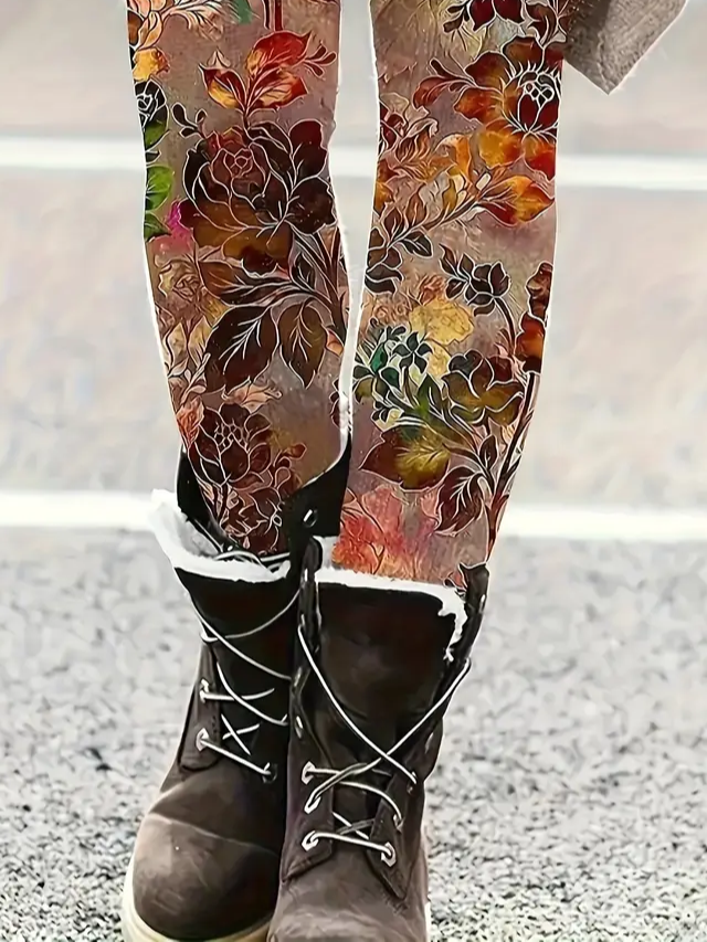 Pantalons De Yoga Femmes Décontracté Floral Toutes Les Saisons Imprimé Jersey Long Legging Droit Régulier