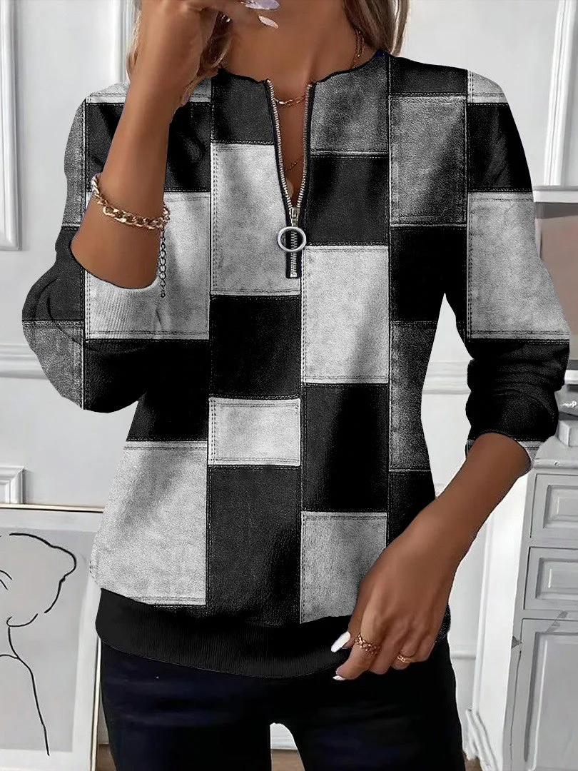Sweat-shirts Femmes Décontracté Printemps / Automne Abstrait Plaid Imprimé Micro-élasticité Quotidien Manches Longues Régulier T.-N.-L.