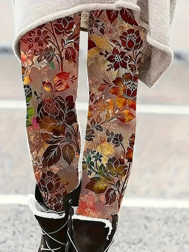 Pantalons De Yoga Femmes Décontracté Floral Toutes Les Saisons Imprimé Jersey Long Legging Droit Régulier