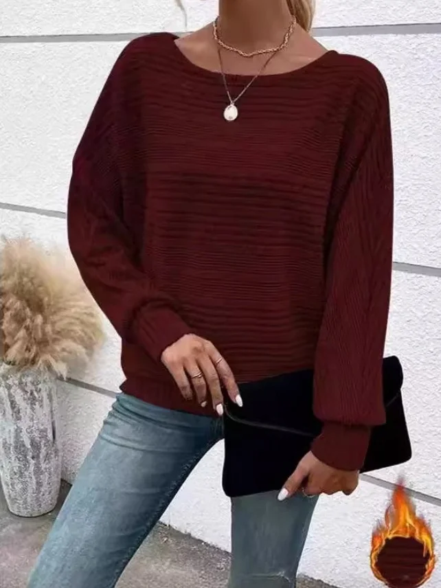 T-shirts Femmes Urbain Plain Printemps / Automne Joint Fendu Domestique Coupe Régulière Manches Longues Col Rond Droit