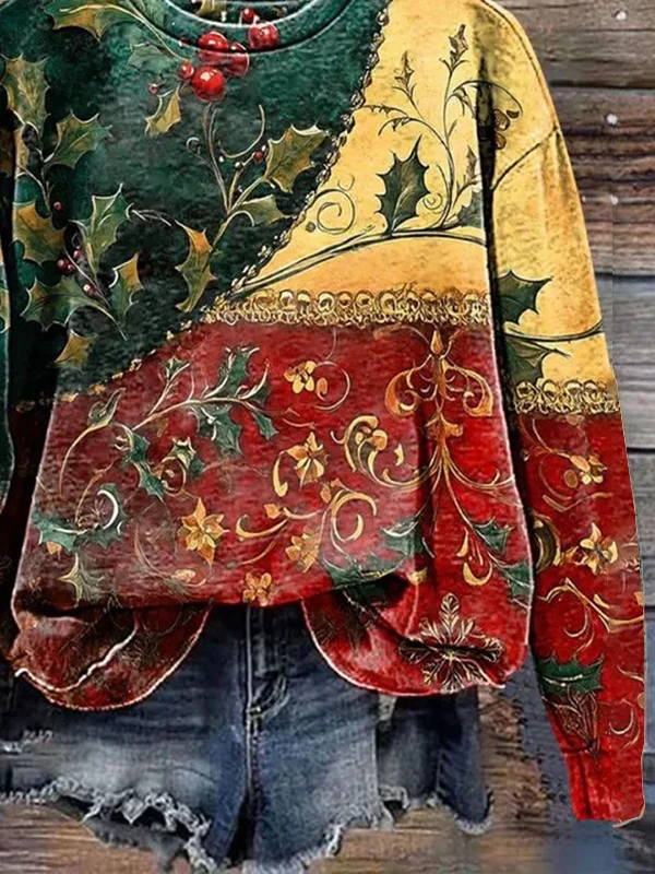 Sweat-shirts Femmes Décontracté Noël Printemps / Automne Imprimé Naturel Quotidien Col Rond Régulier Régulier