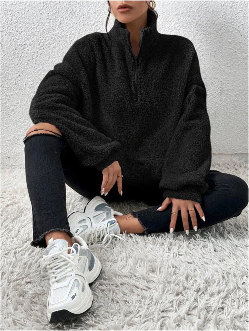 Sweat-shirts Femmes Féminin Plain Printemps / Automne Poids lourd Micro-élasticité Quotidien Manches Longues Trapèze Faux Col