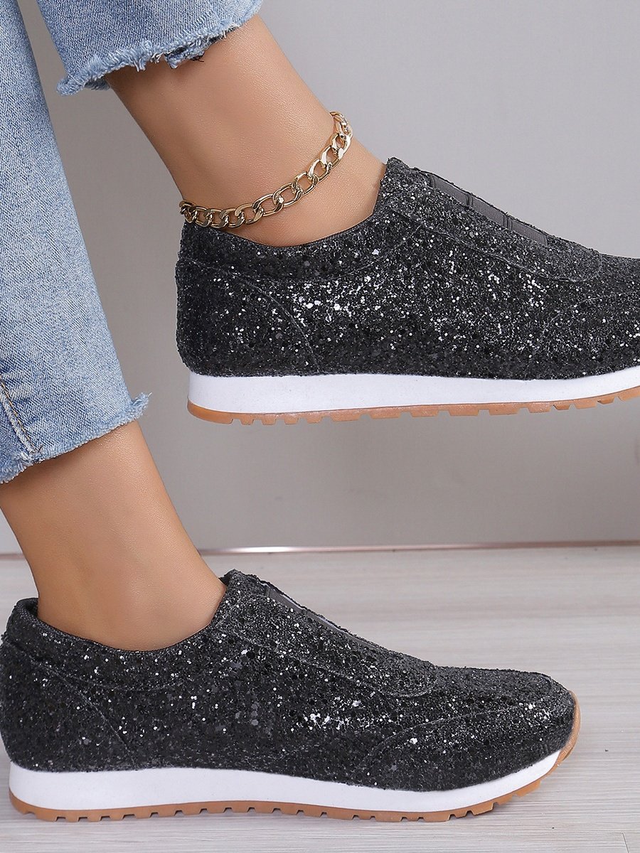 Chaussures à Tige Basse Décontracté Plain Toutes Les Saisons Brillant Respirable Domestique Tissu de Maille PU à Enfiler pour Femmes