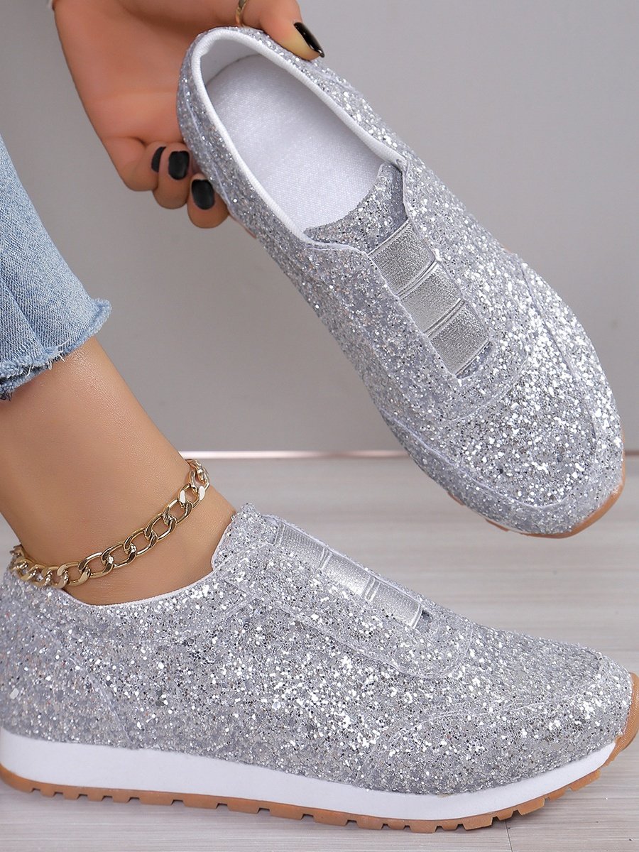 Chaussures à Tige Basse Décontracté Plain Toutes Les Saisons Brillant Respirable Domestique Tissu de Maille PU à Enfiler pour Femmes