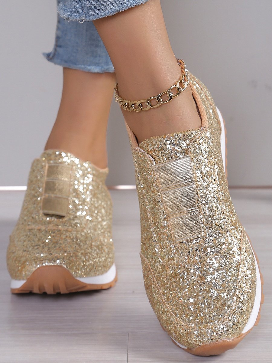 Chaussures à Tige Basse Décontracté Plain Toutes Les Saisons Brillant Respirable Domestique Tissu de Maille PU à Enfiler pour Femmes