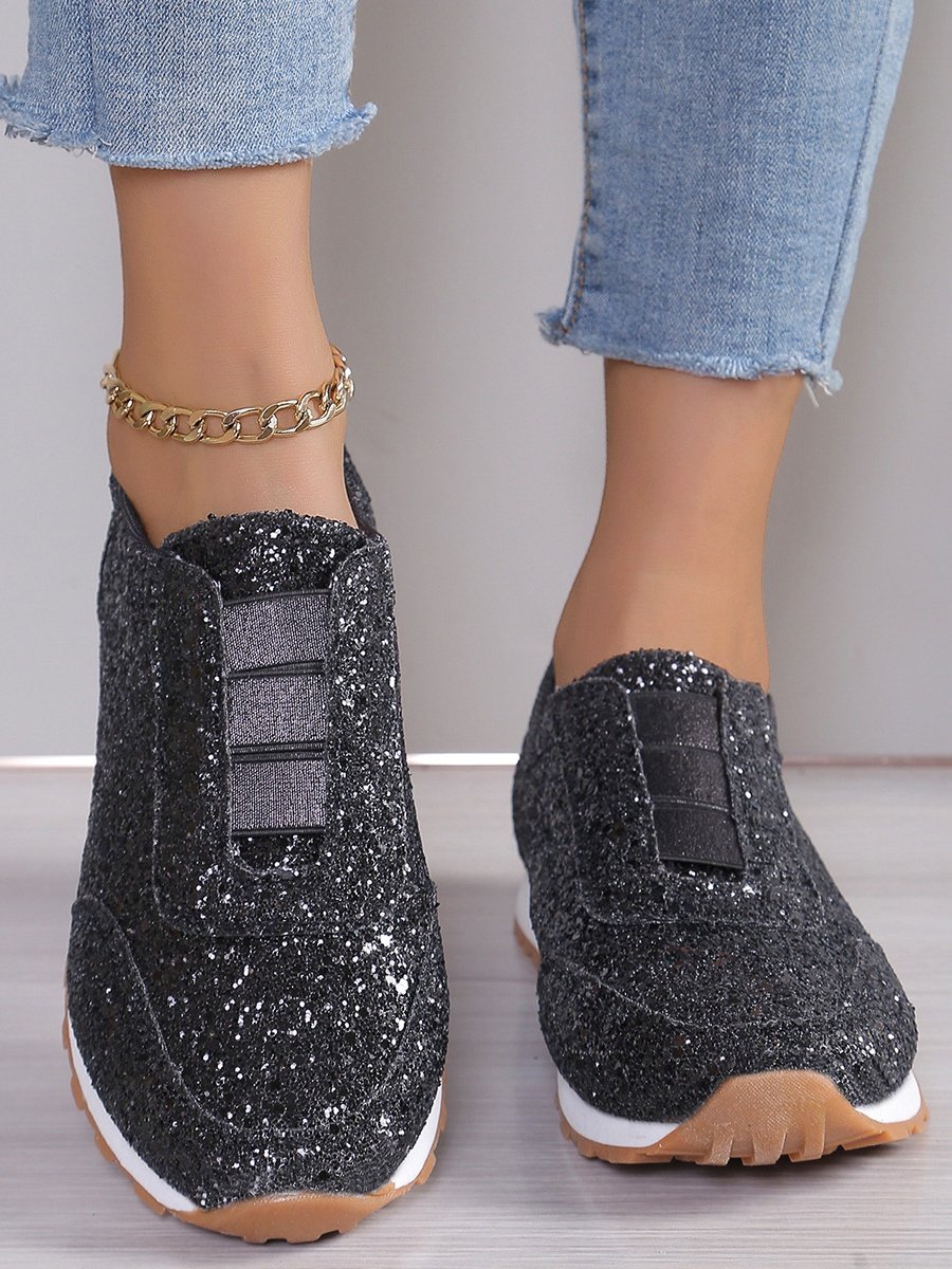 Chaussures à Tige Basse Décontracté Plain Toutes Les Saisons Brillant Respirable Domestique Tissu de Maille PU à Enfiler pour Femmes
