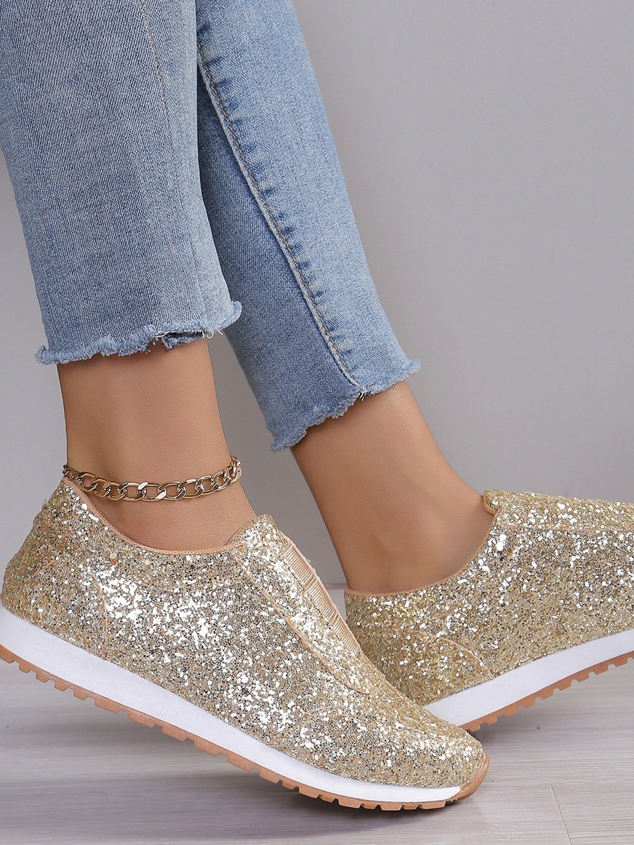 Chaussures à Tige Basse Décontracté Plain Toutes Les Saisons Brillant Respirable Domestique Tissu de Maille PU à Enfiler pour Femmes