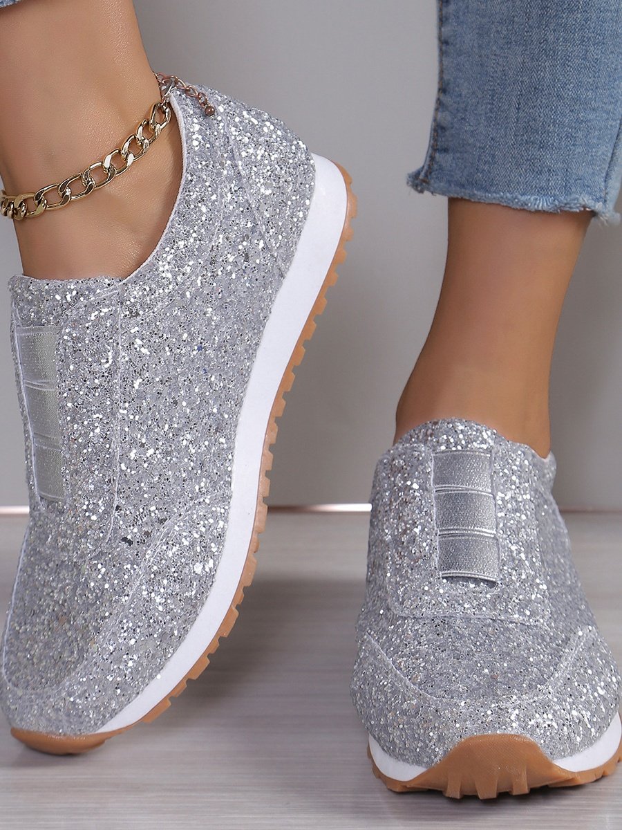 Chaussures à Tige Basse Décontracté Plain Toutes Les Saisons Brillant Respirable Domestique Tissu de Maille PU à Enfiler pour Femmes
