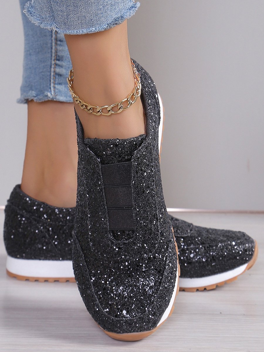 Chaussures à Tige Basse Décontracté Plain Toutes Les Saisons Brillant Respirable Domestique Tissu de Maille PU à Enfiler pour Femmes