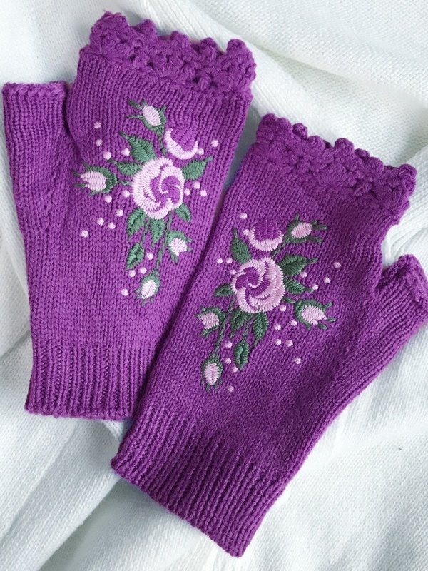 Gants Femmes Élégant Floral Hiver Tricoté Joint Fendu Faire la navette chaleur Régulier