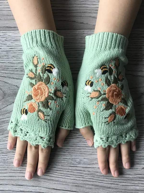 Gants Femmes Élégant Floral Hiver Tricoté Joint Fendu Faire la navette chaleur Régulier
