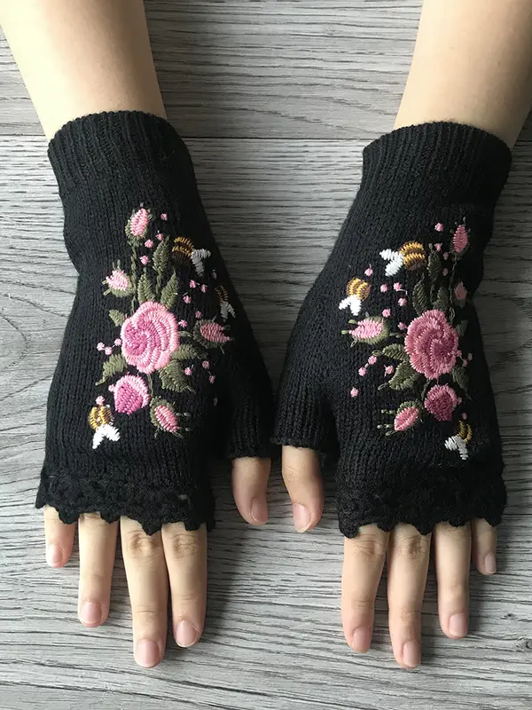 Gants Femmes Élégant Floral Hiver Tricoté Joint Fendu Faire la navette chaleur Régulier