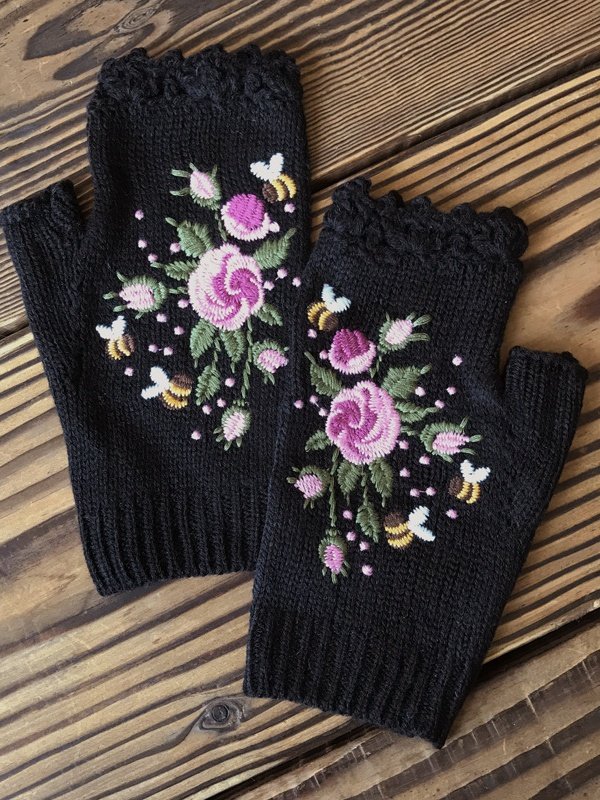 Gants Femmes Élégant Floral Hiver Tricoté Joint Fendu Faire la navette chaleur Régulier