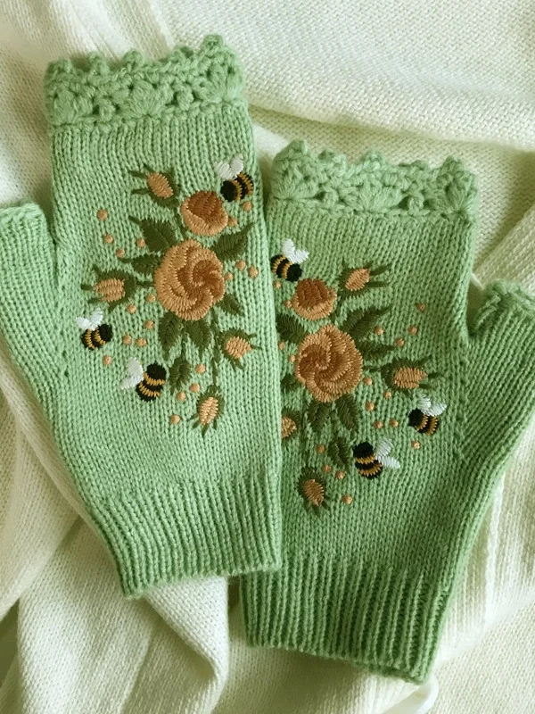 Gants Femmes Élégant Floral Hiver Tricoté Joint Fendu Faire la navette chaleur Régulier