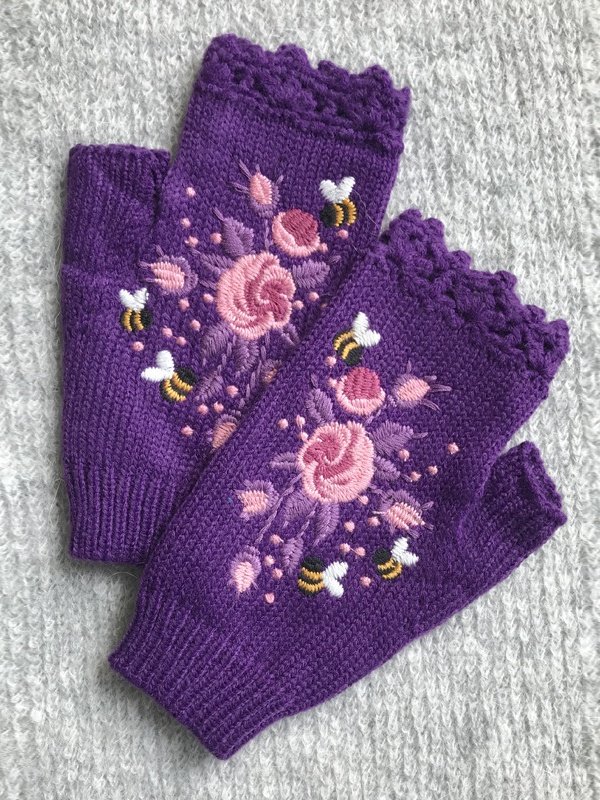 Gants Femmes Élégant Floral Hiver Tricoté Joint Fendu Faire la navette chaleur Régulier