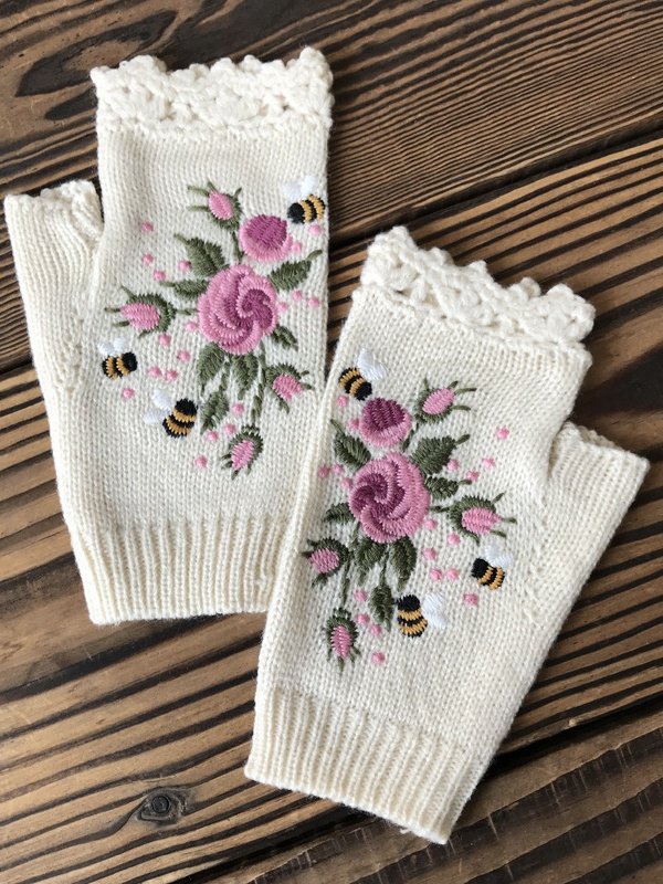 Gants Femmes Élégant Floral Hiver Tricoté Joint Fendu Faire la navette chaleur Régulier