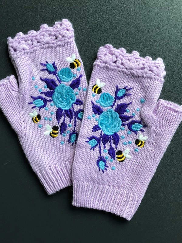 Gants Femmes Élégant Floral Hiver Tricoté Joint Fendu Faire la navette chaleur Régulier