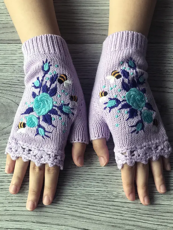 Gants Femmes Élégant Floral Hiver Tricoté Joint Fendu Faire la navette chaleur Régulier