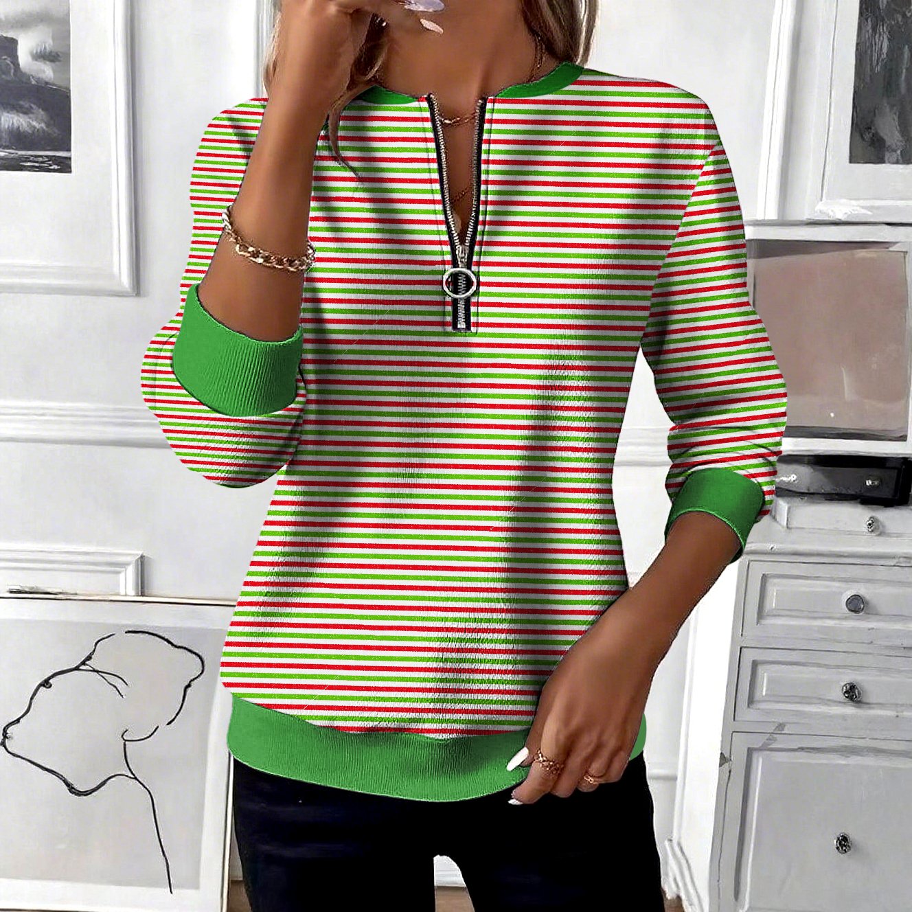Sweat-shirts Géométrique Décontracté Printemps / Automne Coton Col Montant Quotidien Coupe Régulière Régulier Régulier pour Femmes