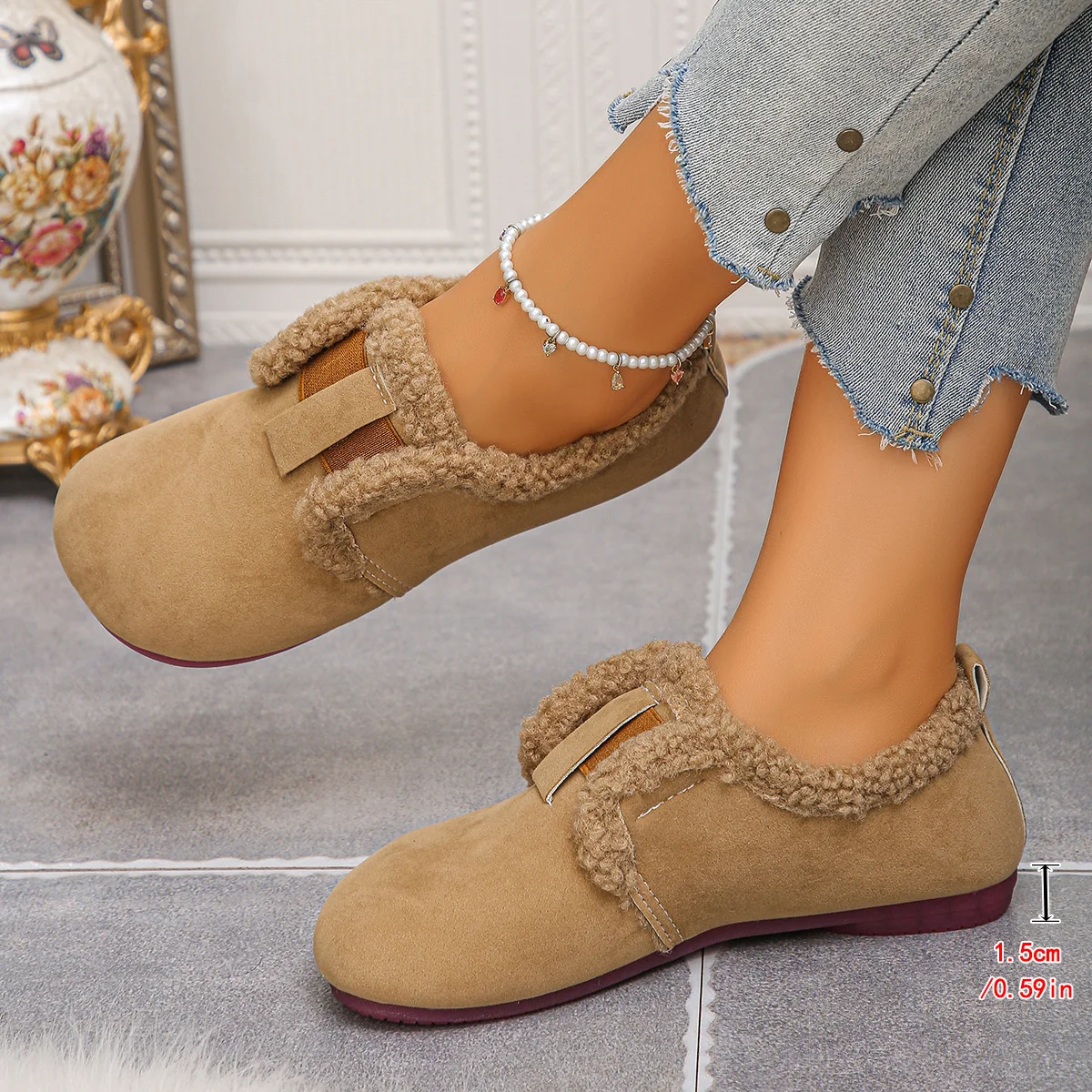 Chaussures à Tige Basse Décontracté Plain Toutes Les Saisons Crochet et boucle Cuir Verni à Talon Plat Bout Rond flocage Caoutchouc pour Femmes