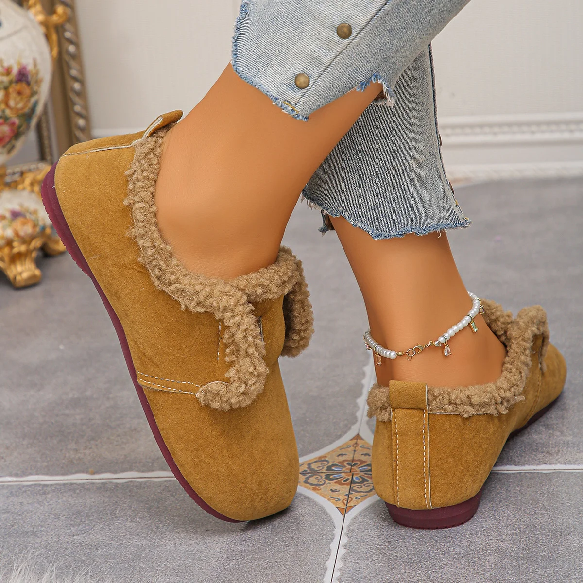 Chaussures à Tige Basse Décontracté Plain Toutes Les Saisons Crochet et boucle Cuir Verni à Talon Plat Bout Rond flocage Caoutchouc pour Femmes