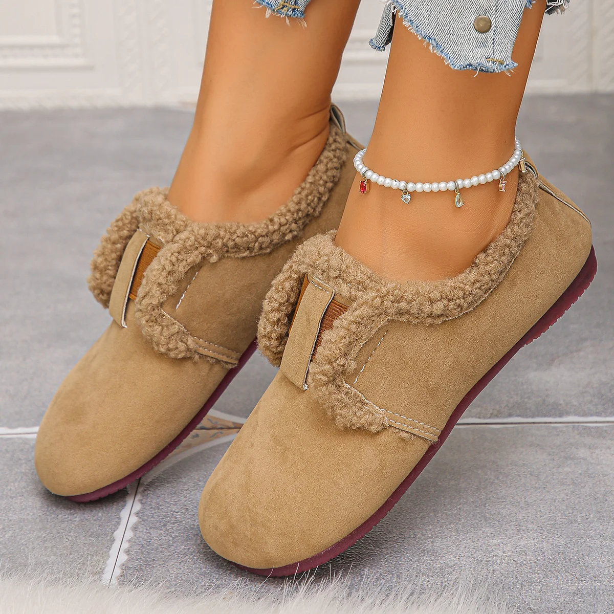 Chaussures à Tige Basse Décontracté Plain Toutes Les Saisons Crochet et boucle Cuir Verni à Talon Plat Bout Rond flocage Caoutchouc pour Femmes