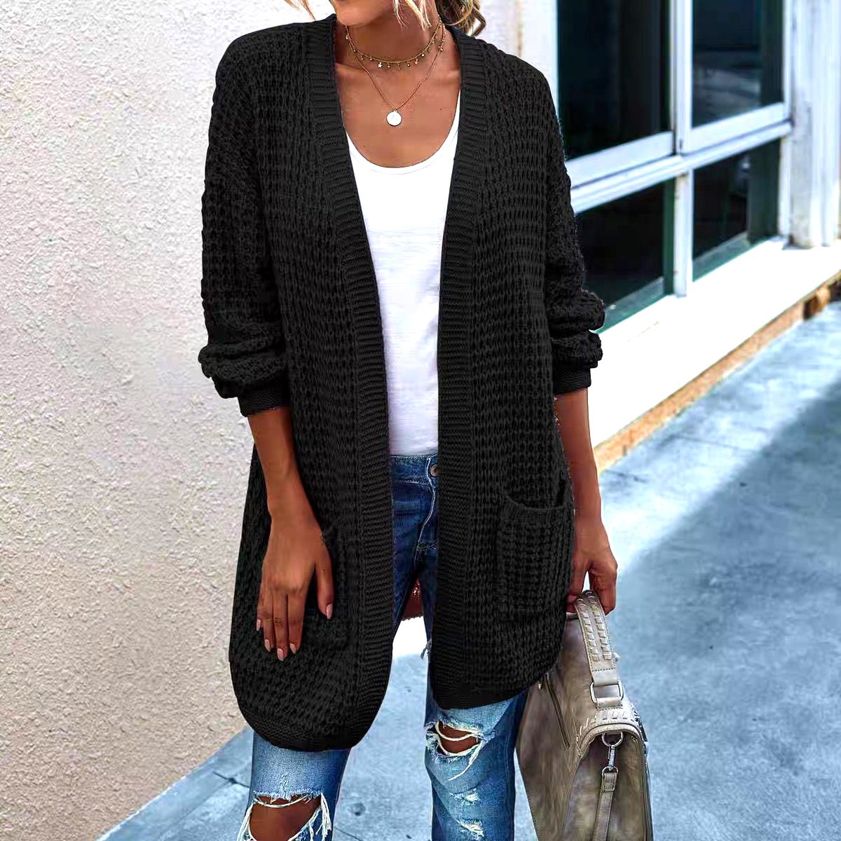 Cardigans Femmes Décontracté Plain Printemps / Automne Polyester Col V Quotidien Coupe Régulière Manches Longues Régulier