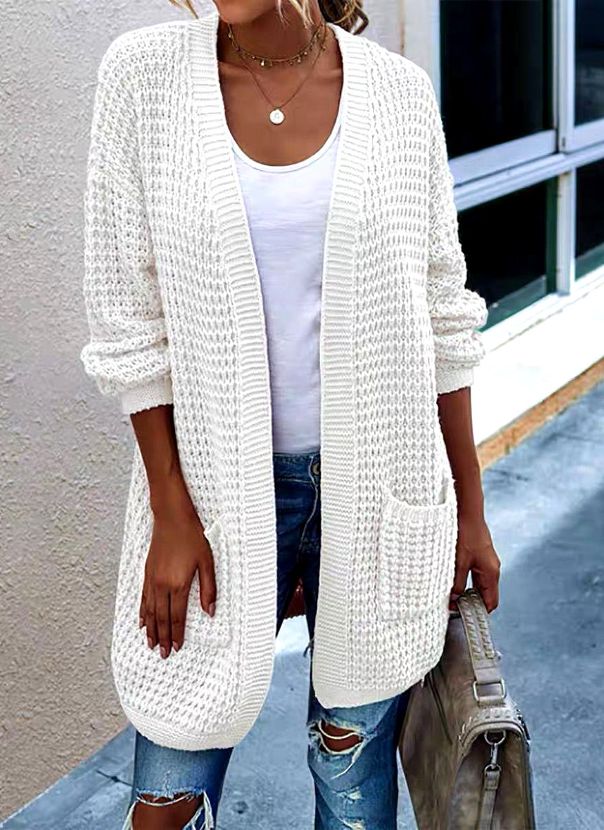 Cardigans Femmes Décontracté Plain Printemps / Automne Polyester Col V Quotidien Coupe Régulière Manches Longues Régulier