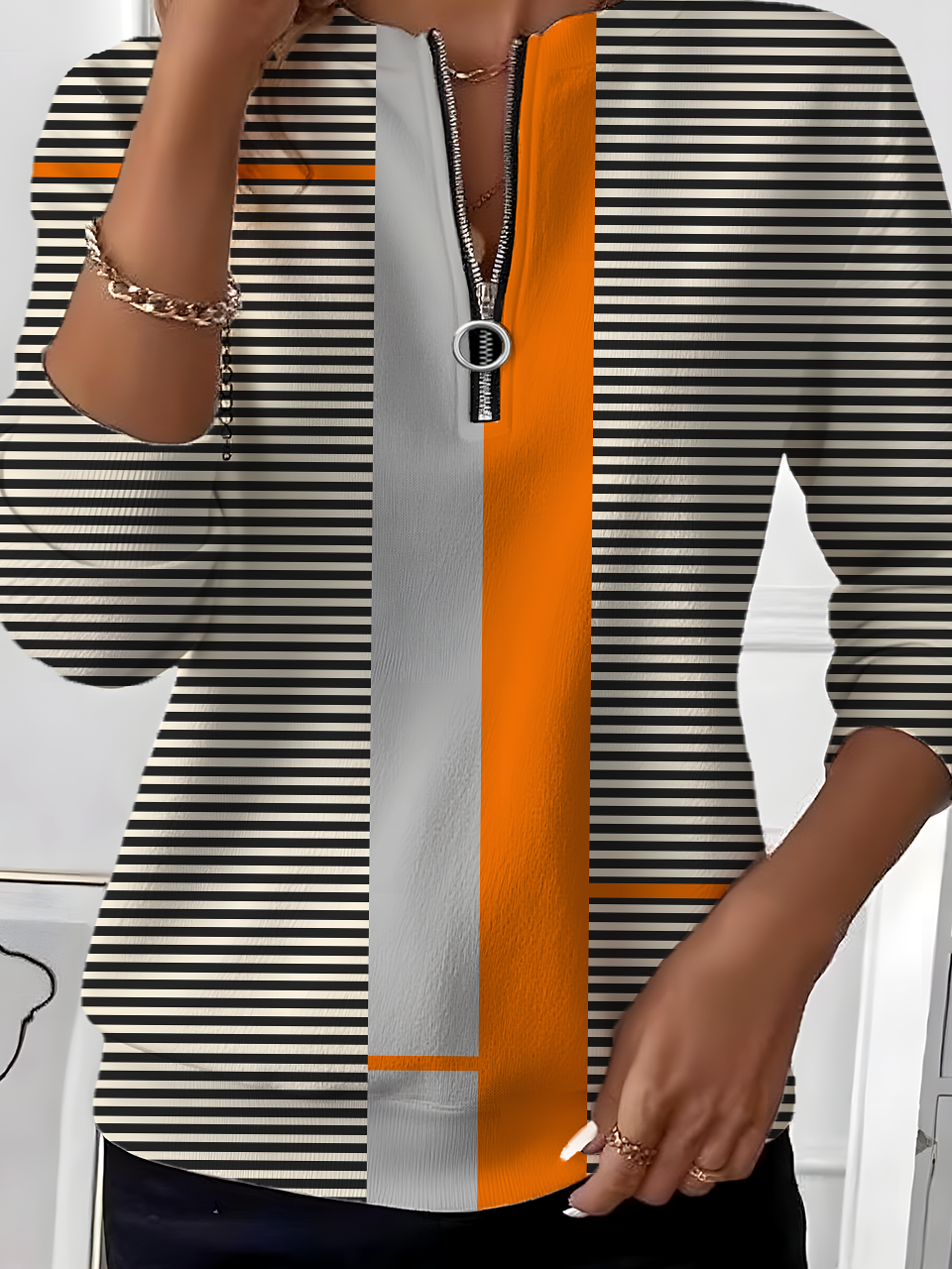 Sweat-shirts Femmes Rayé Simple Printemps / Automne Naturel Quotidien Manches Longues Col Rond Régulier Régulier