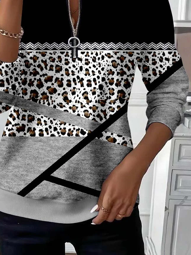 Sweat-shirts Décontracté Abstrait Printemps / Automne Zip Naturel Micro-élasticité Manches Longues Droit T.-N.-L. pour Femmes