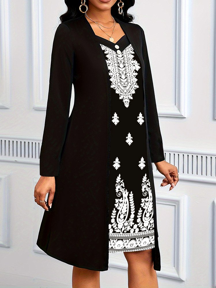 Femmes Géométrique Noir Col V Confortable Robe Maxi Décontracté