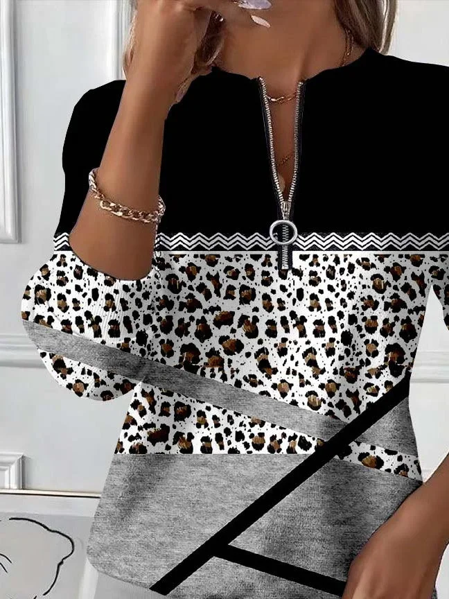 Sweat-shirts Décontracté Abstrait Printemps / Automne Zip Naturel Micro-élasticité Manches Longues Droit T.-N.-L. pour Femmes