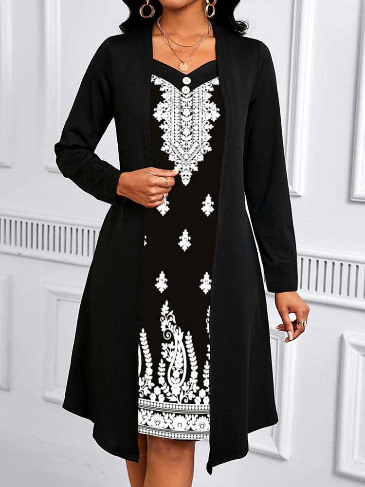 Femmes Géométrique Noir Col V Confortable Robe Maxi Décontracté