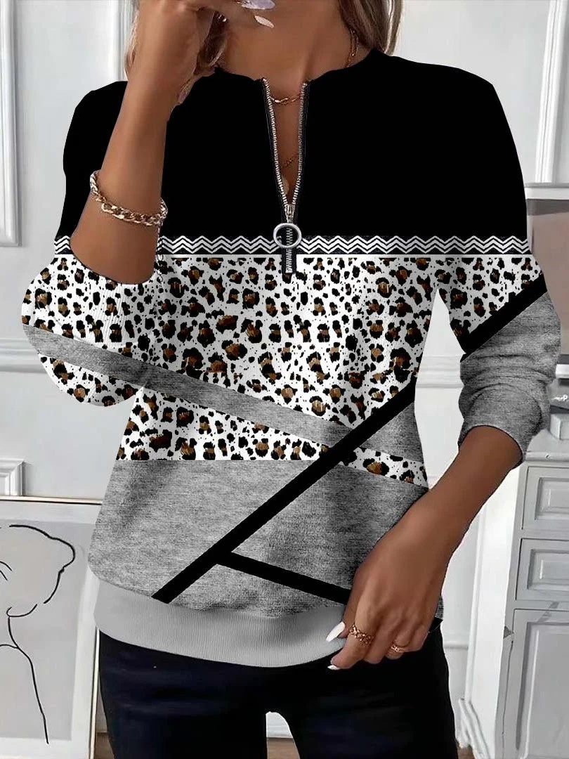 Sweat-shirts Décontracté Abstrait Printemps / Automne Zip Naturel Micro-élasticité Manches Longues Droit T.-N.-L. pour Femmes