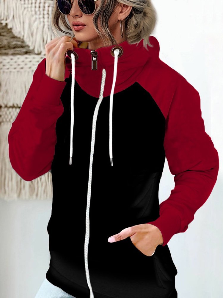 Micro-élasticité Col Montant Manches Longues Régulier Plain Blouson Aviateur Blouson Joint Fendu pour Femmes