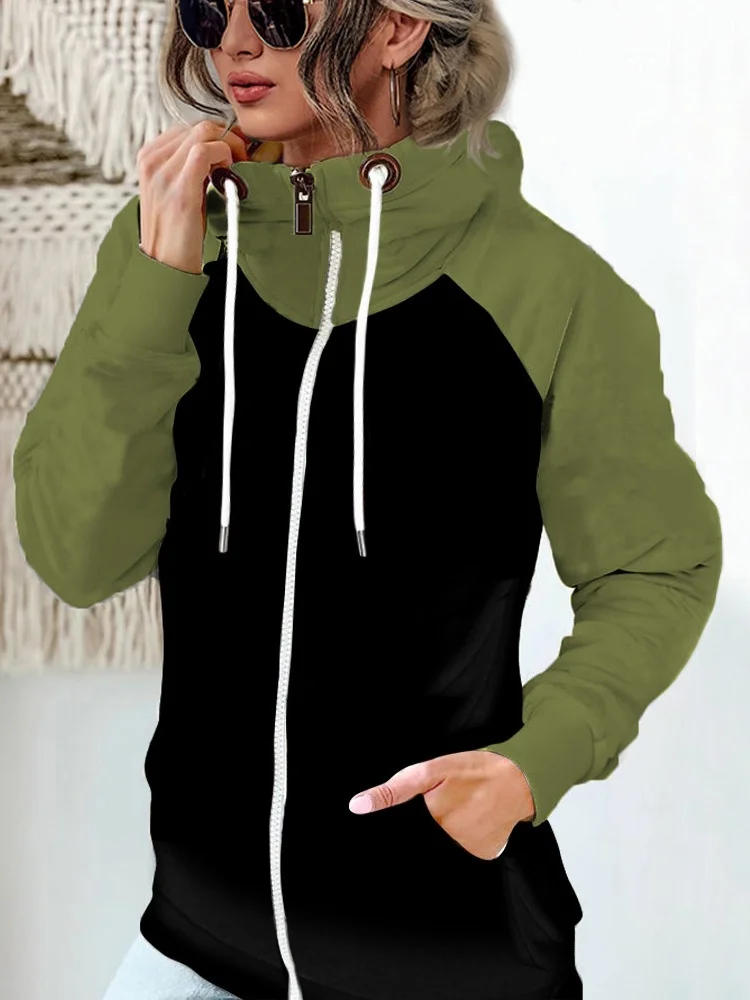 Micro-élasticité Col Montant Manches Longues Régulier Plain Blouson Aviateur Blouson Joint Fendu pour Femmes