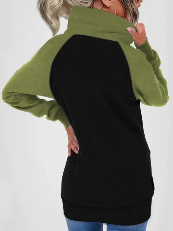 Micro-élasticité Col Montant Manches Longues Régulier Plain Blouson Aviateur Blouson Joint Fendu pour Femmes