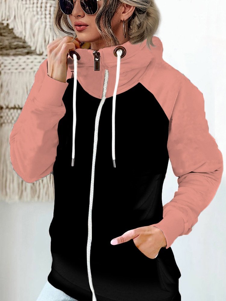 Micro-élasticité Col Montant Manches Longues Régulier Plain Blouson Aviateur Blouson Joint Fendu pour Femmes