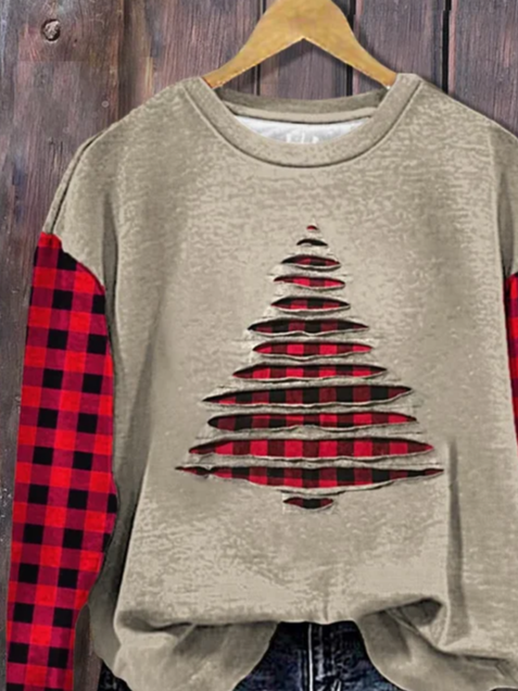 Sweat-shirts Décontracté Printemps / Automne Sapin de Noël Polyester Imprimé Aucune élasticité Régulier Droit Régulier pour Femmes