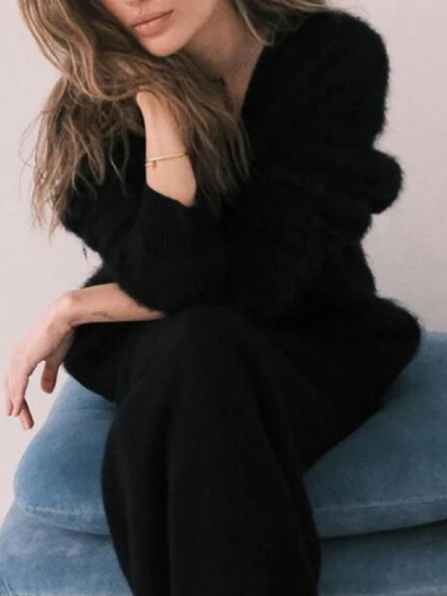 Micro-élasticité Col V Manches Longues Régulier Plain Kimono Joint Fendu pour Femmes