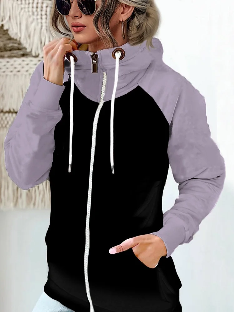 Micro-élasticité Col Montant Manches Longues Régulier Plain Blouson Aviateur Blouson Joint Fendu pour Femmes