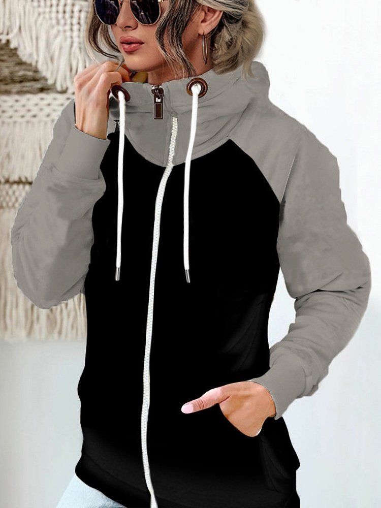 Micro-élasticité Col Montant Manches Longues Régulier Plain Blouson Aviateur Blouson Joint Fendu pour Femmes